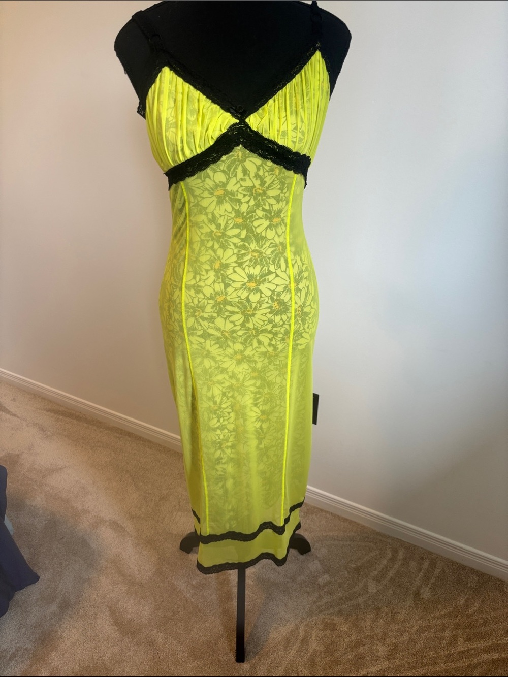 Urban Outfitters Neon yellow Slip Dress with flowers